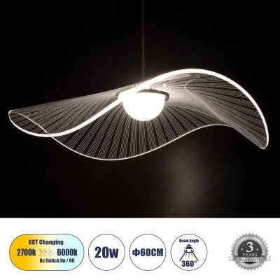 Φωτιστικό οροφής κρεμαστό ACRYLICA LED 20W 2240lm με δέσμη 360° AC 220-240V και εναλλαγή φωτισμού μέσω διακόπτη On/Off σε μαύρο με διάφανο χρώμα