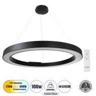 Κρεμαστό Φωτιστικό Δαχτυλίδι-Κύκλος RA LED CCT 100W 11020lm 120° AC 220-240V - Εναλλαγή Φωτισμού μέσω Τηλεχειριστηρίου All In One  Dimmable Φ120cm - Μαύρο