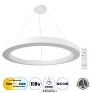 Κρεμαστό Φωτιστικό Δαχτυλίδι-Κύκλος RA LED CCT 100W 11020lm 120° AC 220-240V - Εναλλαγή Φωτισμού μέσω Τηλεχειριστηρίου All In One Dimmable Φ120cm - Λευκό