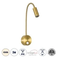 Επιτοίχια απλίκα reading light LED GLOBOSTAR® GOOSE 3W 300lm 36° AC 220-240V IP20 φυσικό λευκό 4500K CREE XPE chip σατινέ χρυσό βούρτσας 6.5x15x24.5cm