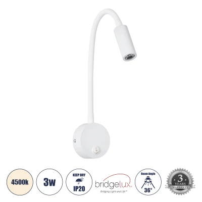 Επιτοίχιο μοντέρνο φωτιστικό LED kelvo® GOOSE 3W 300lm 36° AC 220-240V IP20 φυσικό λευκό 4500K λευκό ματ 6.5x15x24.5cm