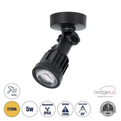 Φωτιστικό GARDENINI σποτ κήπου LED 5W 650lm 38° υψηλής αντοχής ABS IK06 Φ7 x Υ14.5cm θερμό λευκό 2700K Dimmable μαύρο IP68 GloboStar® GARDENINI 61546 Επιφανειακό Φωτιστικό Σποτ Κήπου LED 5W 650lm 38° DC 24V IP68 Υψηλής Αντοχής ABS IK06 Φ7 x Υ14.5cm - Θερμό Λευκό 2700K Dimmable - Μαύρο - Bridgelux Chip - 3 Years Warranty