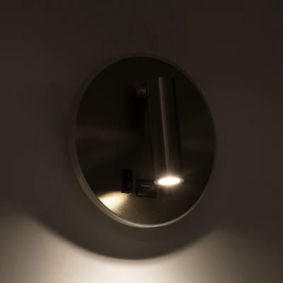 Επιτοίχια απλίκα ανάγνωσης LED με φορτιστή USB kelvo® LADY-R 6W 600lm φυσικό λευκό 4500K νίκελ βούρτσας 15x15x17cm 60941