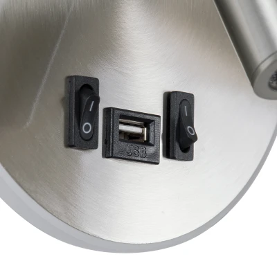 Επιτοίχια απλίκα ανάγνωσης LED με φορτιστή USB kelvo® LADY-R 6W 600lm φυσικό λευκό 4500K νίκελ βούρτσας 15x15x17cm 60941