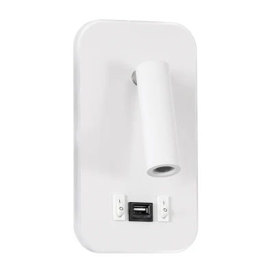 GloboStar® LADY-O 61364 Μοντέρνο Φωτιστικό Τοίχου - Απλίκα Ξενοδοχείου Bed Side LED 10W 1000lm 36° & 360° AC 220-240V - Reading Light & Κρυφός Φωτισμός - Φορτιστής USB 3A - Μ10.5 x Π10 x Υ18.5cm - Φυσικό Λευκό 4500K - Λευκό - 3 Χρόνια Εγγύηση