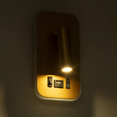Επιτοίχια απλίκα LED kelvo® LADY-O με φορτιστή USB 10W 1000lm φυσικό λευκό 4500K χρυσό βούρτσας 10.5x10x18.5cm GloboStar® LADY-O 61366 Μοντέρνο Φωτιστικό Τοίχου - Απλίκα Ξενοδοχείου Bed Side LED 10W 1000lm 36° & 360° AC 220-240V - Reading Light & 360° Κρυφός Φωτισμός - Φορτιστής USB 3A - Μ10.5 x Π10 x Υ18.5cm - Φυσικό Λευκό 4500K - Χρυσό Βούρτσας