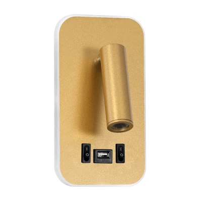 Επιτοίχια απλίκα LED kelvo® LADY-O με φορτιστή USB 10W 1000lm φυσικό λευκό 4500K χρυσό βούρτσας 10.5x10x18.5cm GloboStar® LADY-O 61366 Μοντέρνο Φωτιστικό Τοίχου - Απλίκα Ξενοδοχείου Bed Side LED 10W 1000lm 36° & 360° AC 220-240V - Reading Light & 360° Κρυφός Φωτισμός - Φορτιστής USB 3A - Μ10.5 x Π10 x Υ18.5cm - Φυσικό Λευκό 4500K - Χρυσό Βούρτσας
