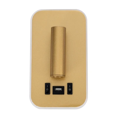 Επιτοίχια απλίκα LED kelvo® LADY-O με φορτιστή USB 10W 1000lm φυσικό λευκό 4500K χρυσό βούρτσας 10.5x10x18.5cm GloboStar® LADY-O 61366 Μοντέρνο Φωτιστικό Τοίχου - Απλίκα Ξενοδοχείου Bed Side LED 10W 1000lm 36° & 360° AC 220-240V - Reading Light & 360° Κρυφός Φωτισμός - Φορτιστής USB 3A - Μ10.5 x Π10 x Υ18.5cm - Φυσικό Λευκό 4500K - Χρυσό Βούρτσας