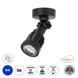 Φωτιστικό σποτ GARDENINI κήπου LED 5W μπλε χρώμα φωτ΄ός 550lm 38° IP68 υψηλής αντοχής ABS IK06 Φ7 x Υ14.5cm Dimmable μαύρο 