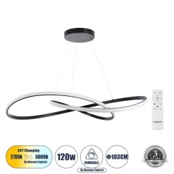 Μοντέρνο κρεμαστό φωτιστικό DEXTER Design LED με μαύρο σκελετό CCT 120W 13440lm δέσμης 300° AC 220-240V IP20 με εναλλαγή φωτισμού μέσω τηλεχειριστηρίου ντιμαριζόμενο