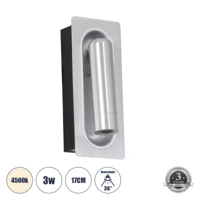 Επιτοίχια απλίκα ανάγνωσης LED kelvo® MANHATTAN 3W 405lm 36° AC 220-240V IP20 φυσικό λευκό 4500K νίκελ βούρτσας 7x7x17cm