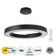 Κρεμαστό Φωτιστικό Δαχτυλίδι-Κύκλος RA LED CCT 75W 8250lm 120° AC 220-240V - Εναλλαγή Φωτισμού μέσω Τηλεχειριστηρίου All In OneDimmable Φ80cm - Μαύρο