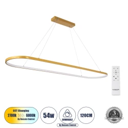 Φωτιστικό LED κρεμαστό BOLIVAR σε χρυσό χρώμα CCT 54W 6210lm 300° AC 220-240V με εναλλαγή φωτισμού μέσω τηλεχειριστηρίου