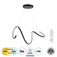 Κρεμαστό Φωτιστικό SPIRALE Design LED CCT 75W 8400lm 300° AC 220-240V - Εναλλαγή Φωτισμού μέσω Τηλεχειριστηρίου All In One-Dimmable Μ72 x Π25 x Υ18cm - Μαύρο
