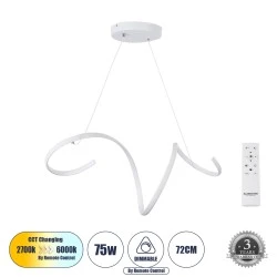 Κρεμαστό Φωτιστικό SPIRALE Design LED CCT 75W 8400lm 300° AC 220-240V - Εναλλαγή Φωτισμού μέσω Τηλεχειριστηρίου All In One- Dimmable Μ72 x Π25 x Υ18cm - Λευκό