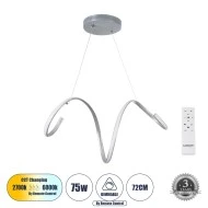 Κρεμαστό Φωτιστικό SPIRALE Design LED CCT 75W 8400lm 300° AC 220-240V - Εναλλαγή Φωτισμού μέσω Τηλεχειριστηρίου All In One - Dimmable Μ72 x Π25 x Υ18cm - Νίκελ Ασημί Βούρτσας 