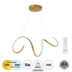 Κρεμαστό Φωτιστικό SPIRALE Design LED CCT 75W 8400lm 300° AC 220-240V - Εναλλαγή Φωτισμού μέσω Τηλεχειριστηρίου All In One - Dimmable Μ72 x Π25 x Υ18cm - Χρυσό Βούρτσας