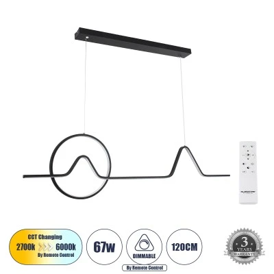 Κρεμαστό Φωτιστικό WINDY LED 67W 7504lm CCT Dimmable – Μαύρο, Τηλεχειριστήριο, 2700K-4500K-6000K