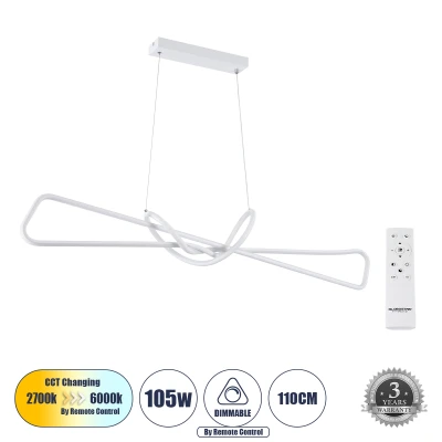 Φωτιστικό DOLORES κρεμαστής τοποθέτησης LED κόμπος CCT 105W 11760lm 300° AC 220-240V με εναλλαγή φωτισμού Dimmable Μ110 x Π17 x Υ17.5cm σε λευκό χρώμα