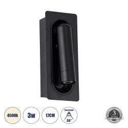 Μοντέρνο επιτοίχιο φωτιστικό ανάγνωσης LED kelvo® MANHATTAN 3W 405lm 36° AC 220-240V IP20 φυσικό λευκό 4500K μαύρο 7x7x17cm