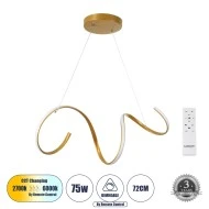 Κρεμαστό Φωτιστικό SPIRALE Design LED CCT 75W 8400lm 300° AC 220-240V - Εναλλαγή Φωτισμού μέσω Τηλεχειριστηρίου All In One - Dimmable Μ72 x Π25 x Υ18cm - Χρυσό Βούρτσας