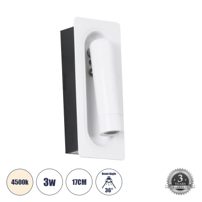 Απλίκα τοίχου LED kelvo® MANHATTAN 3W 405lm φυσικό λευκό 4500K 36° IP20 λευκό 7x7x17cm