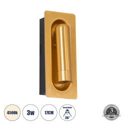 Μοντέρνο επιτοίχιο φωτιστικό reading light LED kelvo® MANHATTAN 3W 405lm φυσικό λευκό 4500K 36° χρυσό βούρτσας 7x7x17cm