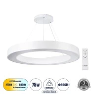 Κρεμαστό Φωτιστικό Δαχτυλίδι-Κύκλος RA LED CCT 75W 8250lm 120° AC 220-240V - Εναλλαγή Φωτισμού μέσω Τηλεχειριστηρίου All In One Dimmable Φ80cm - Λευκό