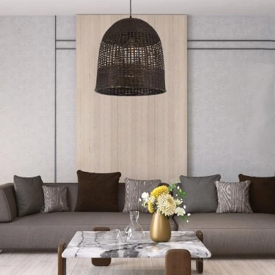 Boho Κρεμαστό Φωτιστικό Οροφής με Ντουί 1 x E27 AC 220-240V IP20 - Καφέ - Μ42 x Π42 x Y44cm GloboStar® BORA-BORA 01736 Boho Κρεμαστό Φωτιστικό Καμπάνα Μονόφωτο 1 x E27 IP20 Καφέ Ξύλο - Μ42 x Π42 x Y44cm