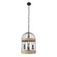 GloboStar® MERLIN 00865 Vintage Κρεμαστό Φωτιστικό Πλέγμα Τρίφωτο 3 x E14 IP20 Μαύρο Μέταλλο με Μπεζ Σχοινί - Μ28 x Π28 x Υ40cm