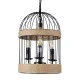 GloboStar® MERLIN 00865 Vintage Κρεμαστό Φωτιστικό Πλέγμα Τρίφωτο 3 x E14 IP20 Μαύρο Μέταλλο με Μπεζ Σχοινί - Μ28 x Π28 x Υ40cm