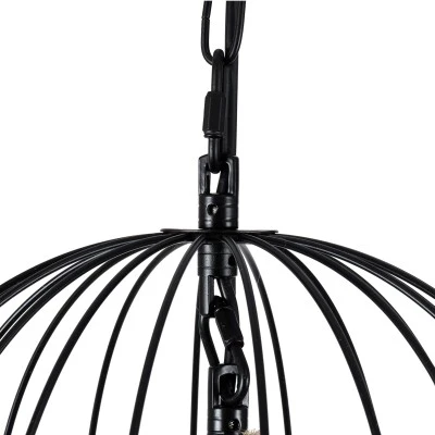 GloboStar® MERLIN 00865 Vintage Κρεμαστό Φωτιστικό Πλέγμα Τρίφωτο 3 x E14 IP20 Μαύρο Μέταλλο με Μπεζ Σχοινί - Μ28 x Π28 x Υ40cm