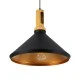GloboStar® CALYPSO 01334-A Μοντέρνο Κρεμαστό Φωτιστικό Καμπάνα Μονόφωτο 1 x E27 IP20 Μαύρο & Χρυσό Μέταλλο με Μπεζ Ξύλο - Μ36 x Π36 x Υ30cm