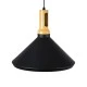 GloboStar® CALYPSO 01334-A Μοντέρνο Κρεμαστό Φωτιστικό Καμπάνα Μονόφωτο 1 x E27 IP20 Μαύρο & Χρυσό Μέταλλο με Μπεζ Ξύλο - Μ36 x Π36 x Υ30cm