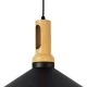 GloboStar® CALYPSO 01334-A Μοντέρνο Κρεμαστό Φωτιστικό Καμπάνα Μονόφωτο 1 x E27 IP20 Μαύρο & Χρυσό Μέταλλο με Μπεζ Ξύλο - Μ36 x Π36 x Υ30cm