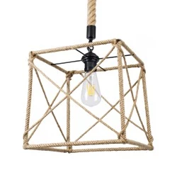 Vintage κρεμαστό φωτιστικό POLISHED μονόφωτο πλέγμα με μπεζ σχοινί 1 x E27 AC 220-240V