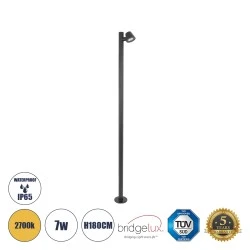 LED φωτιστικό κολωνάκι αρχιτεκτονικού φωτισμού εξωτερικού χώρου γρι ανθρακί 7W θερμό λευκό φως 2700K 700lm 60° AC100-240VAC IP65 Μ15cm x Π15cm x Ύψος 1,8m