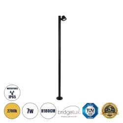 LED φωτιστικό κολωνάκι αρχιτεκτονικού φωτισμού εξωτερικού χώρου μαύρο 7W θερμό λευκό φως 2700K 700lm 60° AC220-240VAC IP65 Μ15cm x Π18cm x Ύψος 1,8m