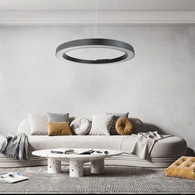 GloboStar® RA 61198 Κρεμαστό Φωτιστικό Δαχτυλίδι-Κύκλος LED CCT 100W 11020lm 120° AC 220-240V - Εναλλαγή Φωτισμού μέσω Τηλεχειριστηρίου All In One Ψυχρό 6000k+Φυσικό 4500k+Θερμό 2700k Dimmable Φ120cm - Μαύρο - 3 Years Warranty
