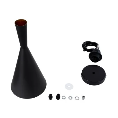 GloboStar® SHANGHAI 01025-C Μοντέρνο Κρεμαστό Φωτιστικό Καμπάνα Μονόφωτο 1 x E27 IP20 Μαύρο & Χρυσό Μέταλλο - Μ19 x Π19 x Υ38cm