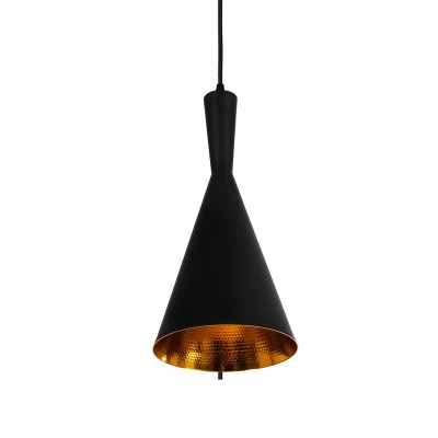 GloboStar® SHANGHAI 01025-C Μοντέρνο Κρεμαστό Φωτιστικό Καμπάνα Μονόφωτο 1 x E27 IP20 Μαύρο & Χρυσό Μέταλλο - Μ19 x Π19 x Υ38cm