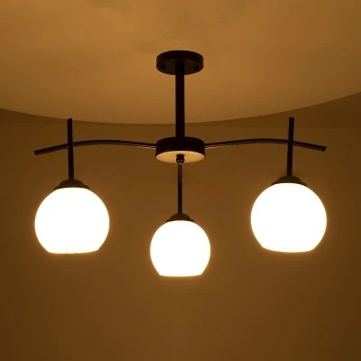 Φωτιστικό οροφής μοντέρνο τρίφωτο LUNA μαύρο μεταλλικό με λευκό γυαλί 3xE27 IP20 Μ45xΠ45xΥ40cm