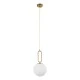 GloboStar® BELLISSIMO 61486 Μοντέρνο Κρεμαστό Φωτιστικό Οροφής Μονόφωτο 1 x E27 Γαλακτερή Γυάλινη Μπάλα με Μεταλλικό Επιχρυσωμενό Πλατίνα Σώμα Φ20 x Υ42cm