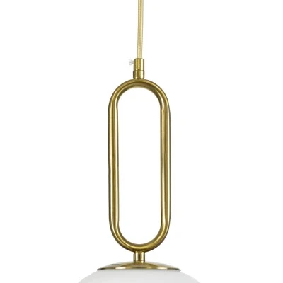 GloboStar® BELLISSIMO 61486 Μοντέρνο Κρεμαστό Φωτιστικό Οροφής Μονόφωτο 1 x E27 Γαλακτερή Γυάλινη Μπάλα με Μεταλλικό Επιχρυσωμενό Πλατίνα Σώμα Φ20 x Υ42cm