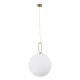 GloboStar® BELLISSIMO 61488 Μοντέρνο Κρεμαστό Φωτιστικό Οροφής Μονόφωτο 1 x E27 Γαλακτερή Γυάλινη Μπάλα με Μεταλλικό Επιχρυσωμενό Πλατίνα Σώμα Φ40 x Υ62cm