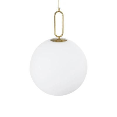 GloboStar® BELLISSIMO 61488 Μοντέρνο Κρεμαστό Φωτιστικό Οροφής Μονόφωτο 1 x E27 Γαλακτερή Γυάλινη Μπάλα με Μεταλλικό Επιχρυσωμενό Πλατίνα Σώμα Φ40 x Υ62cm