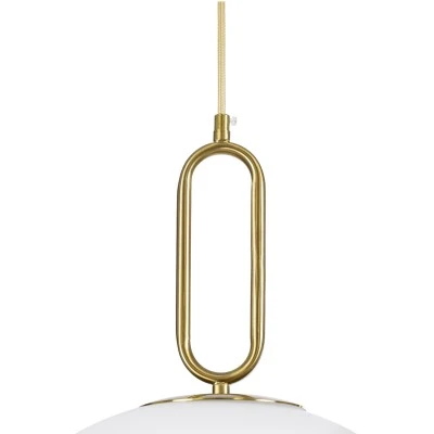 GloboStar® BELLISSIMO 61488 Μοντέρνο Κρεμαστό Φωτιστικό Οροφής Μονόφωτο 1 x E27 Γαλακτερή Γυάλινη Μπάλα με Μεταλλικό Επιχρυσωμενό Πλατίνα Σώμα Φ40 x Υ62cm