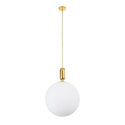 GloboStar® ESTETICO 61494 Μοντέρνο Κρεμαστό Φωτιστικό Μπάλα Μονόφωτο 1 x E27 IP20 Λευκό Γυαλί με Χρυσό Μέταλλο - Μ40 x Π40 x Υ58cm