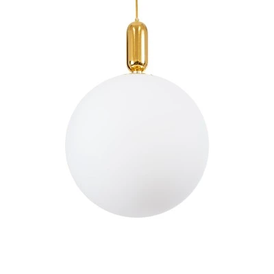 GloboStar® ESTETICO 61494 Μοντέρνο Κρεμαστό Φωτιστικό Μπάλα Μονόφωτο 1 x E27 IP20 Λευκό Γυαλί με Χρυσό Μέταλλο - Μ40 x Π40 x Υ58cm
