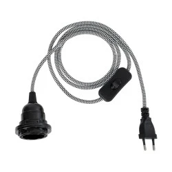 Μοντέρνο κρεμαστό υφασμάτινο καλώδιο Whip μονόφωτο με μαύρο διακόπτη ντουί 1xE27 & ροδέλα για καπέλο Φ5.8xΥ140cm